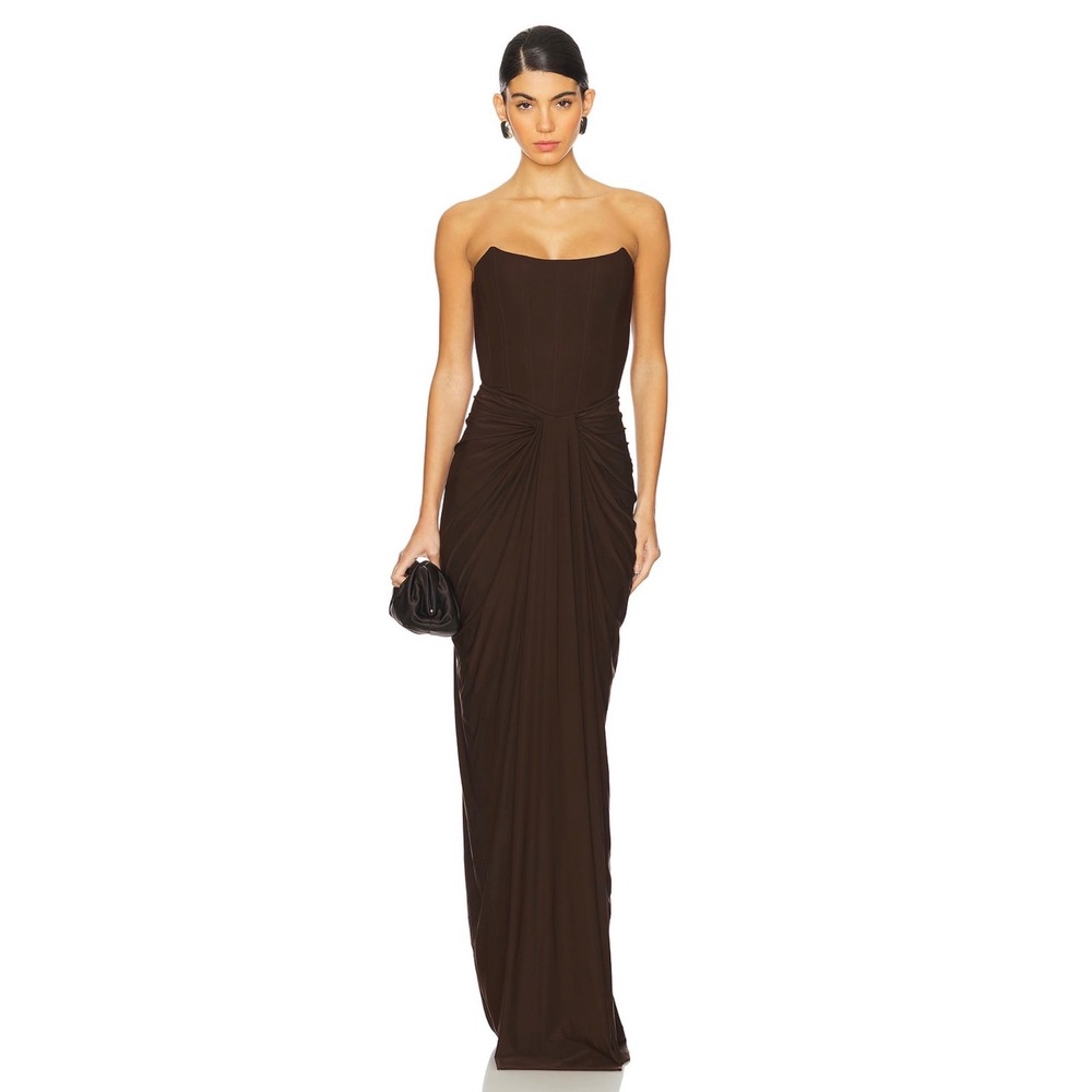 Strapless Brown Maxi Evening Dress